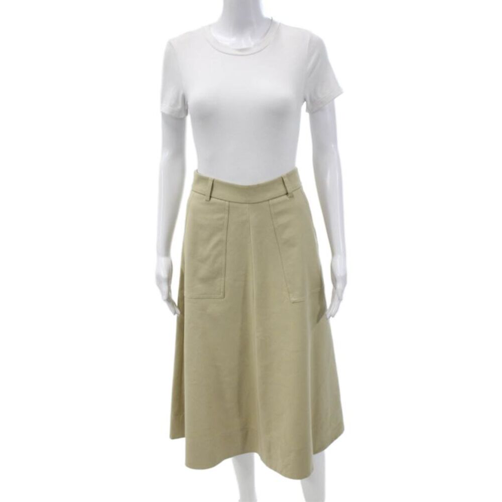 QL2 Womens A-Line Knee Length Beige Cotton Skirt Zip Closure Size 42